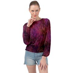 Red Melty Abstract Banded Bottom Chiffon Top by Dazzleway