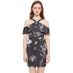 Dark Floral Artwork Shoulder Frill Bodycon Summer Dress by dflcprintsclothing