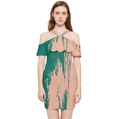 Ultramarine Green, Peach Nougat & Fired Brick Shoulder Frill Bodycon Summer Dress by Kettukas
