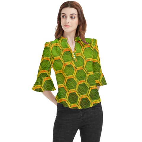 Hexagon Windows Loose Horn Sleeve Chiffon Blouse by essentialimage