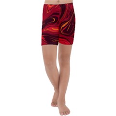 Red Vivid Marble Pattern Kids  Lightweight Velour Capri Yoga Leggings by goljakoff