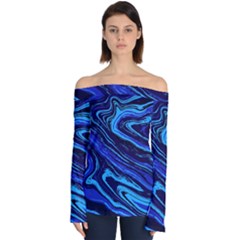Blue Vivid Marble Pattern 16 Off Shoulder Long Sleeve Top by goljakoff