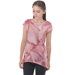 Coral Colored Hortensias Floral Photo Cap Sleeve High Low Top by dflcprintsclothing