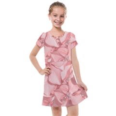 Coral Colored Hortensias Floral Photo Kids  Cross Web Dress by dflcprintsclothing