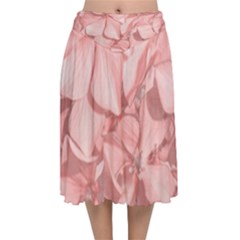 Coral Colored Hortensias Floral Photo Velvet Flared Midi Skirt by dflcprintsclothing