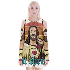 Got Christ? Velvet Long Sleeve Shoulder Cutout Dress by Valentinaart