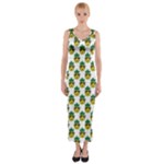 Holiday Pineapple Fitted Maxi Dress