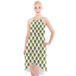 Holiday Pineapple High-Low Halter Chiffon Dress 