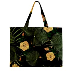 Tropical Vintage Yellow Hibiscus Floral Green Leaves Seamless Pattern Black Background  Zipper Mini Tote Bag by Sobalvarro