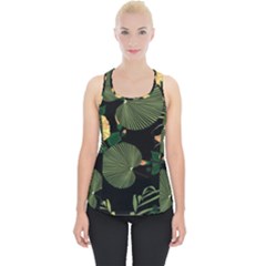 Tropical Vintage Yellow Hibiscus Floral Green Leaves Seamless Pattern Black Background  Piece Up Tank Top by Sobalvarro
