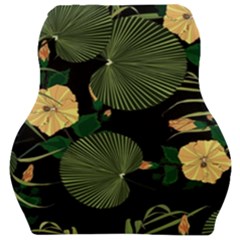 Tropical Vintage Yellow Hibiscus Floral Green Leaves Seamless Pattern Black Background  Car Seat Velour Cushion  by Sobalvarro