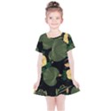 Tropical vintage yellow hibiscus floral green leaves seamless pattern black background. Kids  Simple Cotton Dress View1