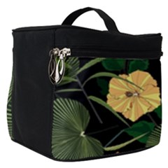 Tropical Vintage Yellow Hibiscus Floral Green Leaves Seamless Pattern Black Background  Make Up Travel Bag (small) by Sobalvarro