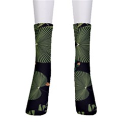 Tropical Vintage Yellow Hibiscus Floral Green Leaves Seamless Pattern Black Background  Men s Crew Socks by Sobalvarro