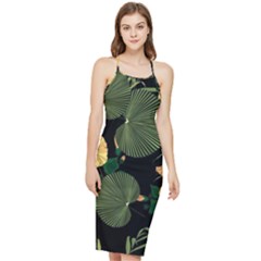 Tropical Vintage Yellow Hibiscus Floral Green Leaves Seamless Pattern Black Background  Bodycon Cross Back Summer Dress by Sobalvarro