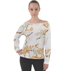 Birds And Flowers  Off Shoulder Long Sleeve Velour Top by Sobalvarro