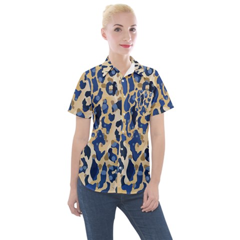Leopard Skin  Women s Short Sleeve Pocket Shirt by Sobalvarro