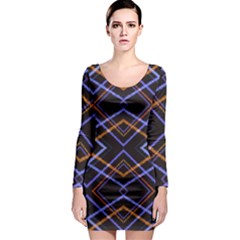 Intersecting Diamonds Motif Print Pattern Long Sleeve Bodycon Dress by dflcprintsclothing