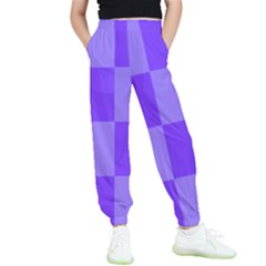 Purple Gingham Check Squares Pattern Kids  Elastic Waist Pants by yoursparklingshop