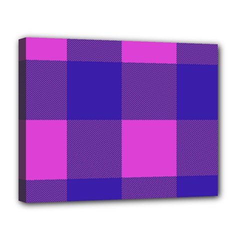 Blue And Pink Buffalo Plaid Check Squares Pattern Canvas 14  X 11  (stretched) by yoursparklingshop