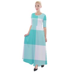 Turquoise And White Buffalo Check Half Sleeves Maxi Dress by yoursparklingshop