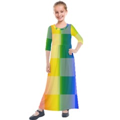 Lgbt Rainbow Buffalo Check Lgbtq Pride Squares Pattern Kids  Quarter Sleeve Maxi Dress by yoursparklingshop