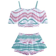 Waving Lines Vivid Pattern Kids  Off Shoulder Skirt Bikini by dflcprintsclothing