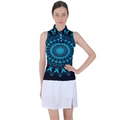 Digital Handdraw Floral Women s Sleeveless Polo Tee by Sparkle