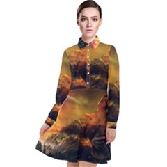 Tiger King In A Fantastic Landscape From Fonebook Long Sleeve Chiffon Shirt Dress