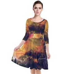 Tiger King In A Fantastic Landscape From Fonebook Quarter Sleeve Waist Band Dress by 2853937