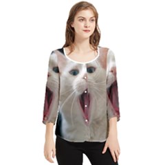 Wow Kitty Cat From Fonebook Chiffon Quarter Sleeve Blouse by 2853937