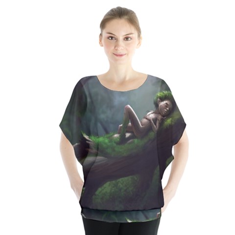 Wooden Child Resting On A Tree From Fonebook Batwing Chiffon Blouse by 2853937
