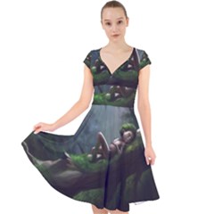 Wooden Child Resting On A Tree From Fonebook Cap Sleeve Front Wrap Midi Dress by 2853937