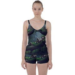 Wooden Child Resting On A Tree From Fonebook Tie Front Two Piece Tankini