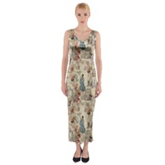 Victorian Spring Woman Pattern Fitted Maxi Dress