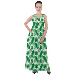 Tropical Leaf Pattern Empire Waist Velour Maxi Dress