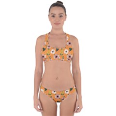 Flower Orange Pattern Floral Cross Back Hipster Bikini Set