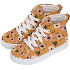 Flower Orange Pattern Floral Kids  Hi-top Skate Sneakers by Dutashop