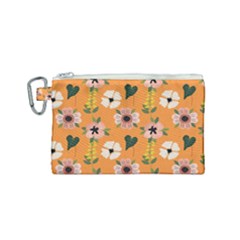 Flower Orange Pattern Floral Canvas Cosmetic Bag (small)