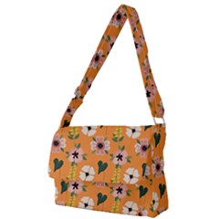 Flower Orange Pattern Floral Full Print Messenger Bag (l) by Dutashop