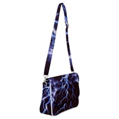 Blue Thunder At Night, Colorful Lightning Graphic Shoulder Bag With Back Zipper by picsaspassion