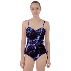 Blue Thunder At Night, Colorful Lightning Graphic Sweetheart Tankini Set by picsaspassion