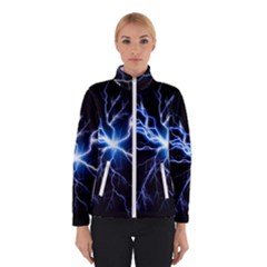 Blue Electric Thunder Storm, Colorful Lightning Graphic Winter Jacket by picsaspassion