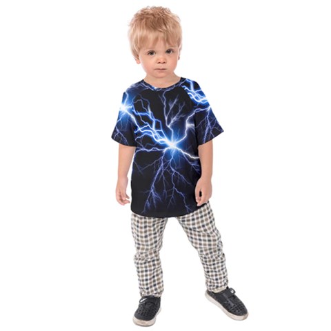 Blue Electric Thunder Storm, Colorful Lightning Graphic Kids  Raglan Tee by picsaspassion