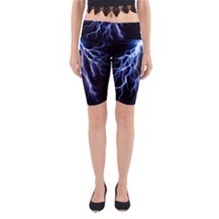 Blue Lightning At Night, Modern Graphic Art  Yoga Cropped Leggings by picsaspassion