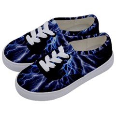 Blue Lightning At Night, Modern Graphic Art  Kids  Classic Low Top Sneakers by picsaspassion