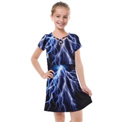 Blue Lightning At Night, Modern Graphic Art  Kids  Cross Web Dress by picsaspassion