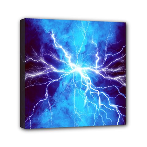Blue Lightning Thunder At Night, Graphic Art 3 Mini Canvas 6  X 6  (stretched) by picsaspassion