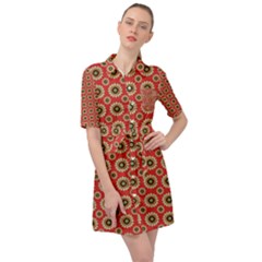 Digital Flowers Belted Shirt Dress by Sparkle