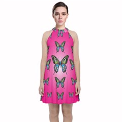 Butterfly Velvet Halter Neckline Dress 
